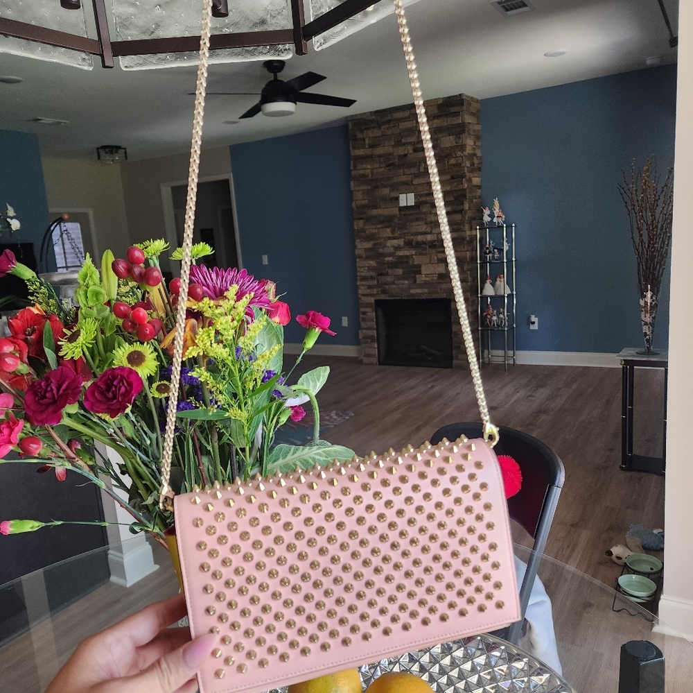 Authentic Christian Louboutin Pink Studded Clutch Or Shoulder Bag